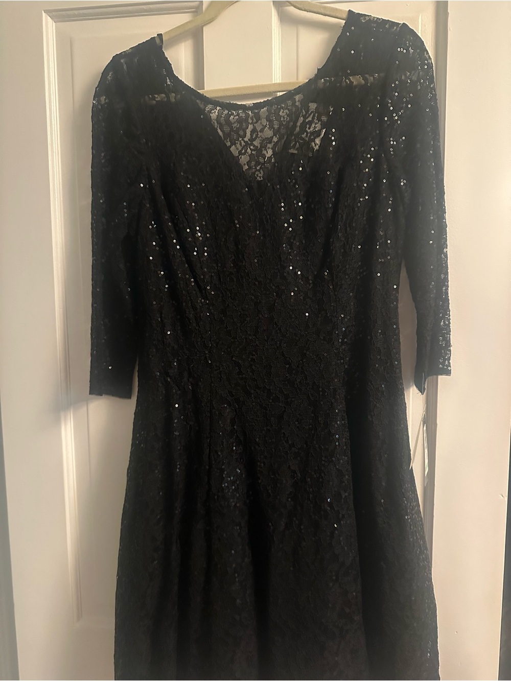 Black Lace Sequin Fit-and-Flare Dress